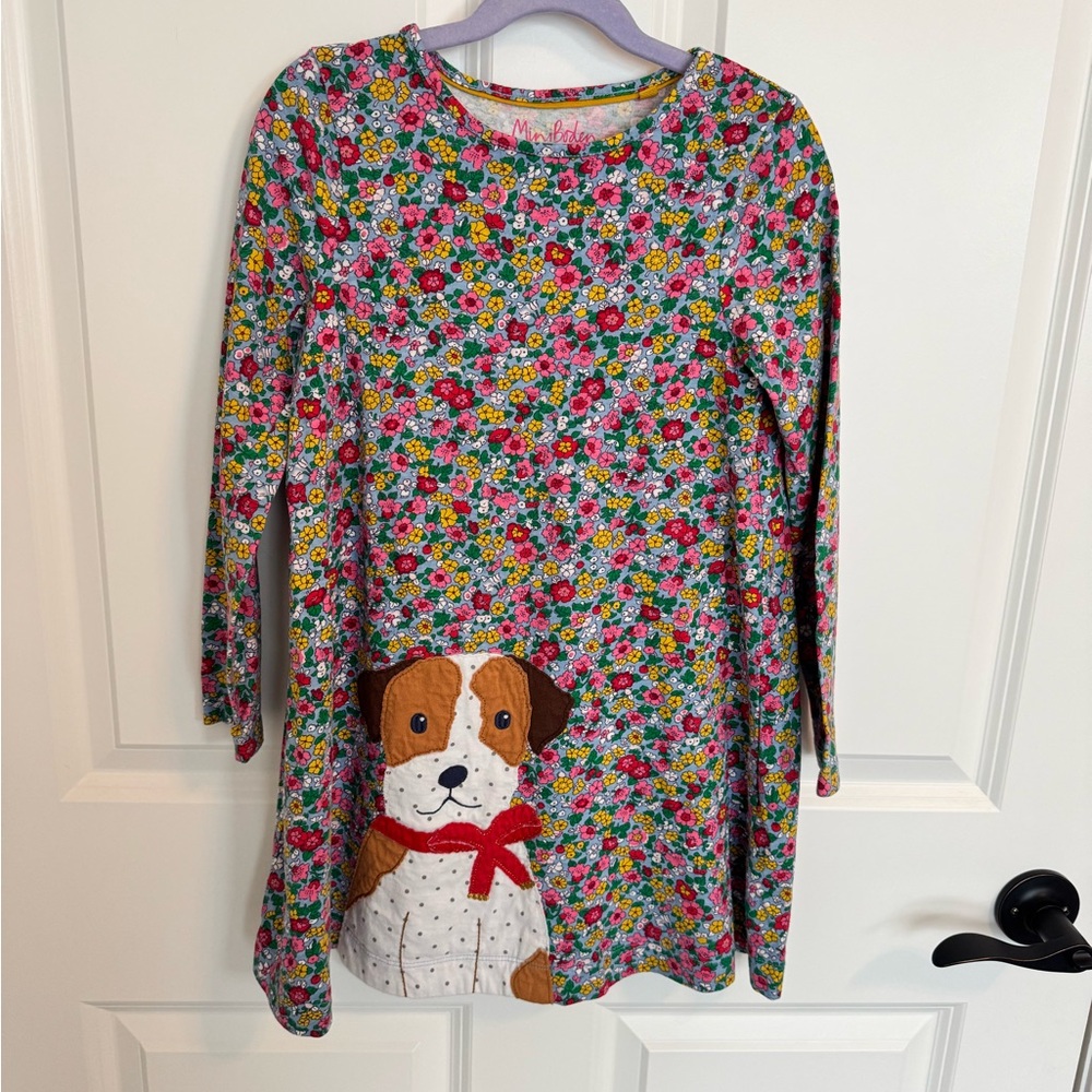Mini Boden Multicolor Floral Dress with Dog